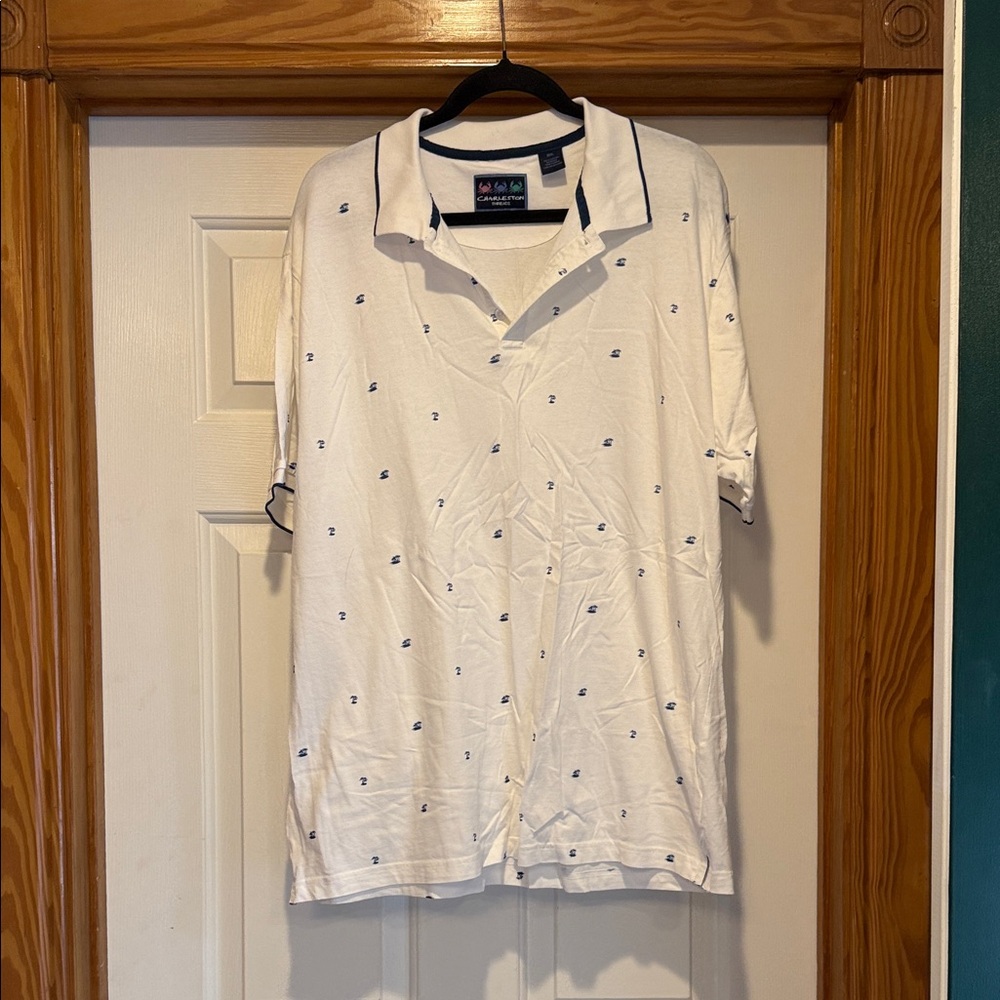 Tommy Bahama White Polo with Navy Micro-Print